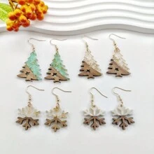 1 对圣诞树木镶嵌亚克力耳环、派对配饰、节日装饰、送给朋友的礼物 - 聖誕耳環 - 查看 1