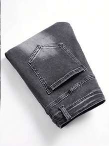 男式时尚破洞修身街头风牛仔裤 - 深灰色 - 查看 6