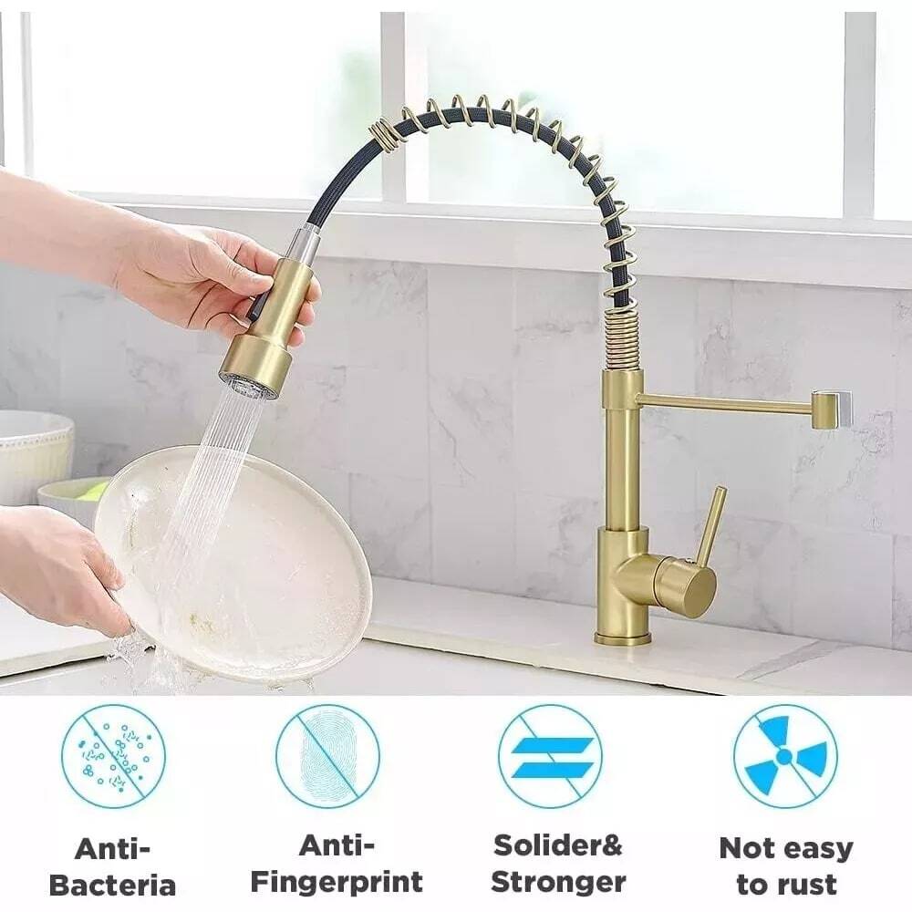 Kitchen Sink Faucet, Pull Down Spring Single Handle Stainless Steel