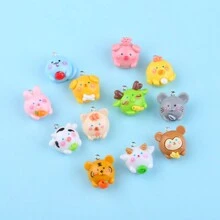 12 mặt dây chuyền hình động vật hoạt hình 12 con giáp bằng nhựa, dùng làm đồ thủ công DIY vòng tay, vòng cổ, móc khóa. - Gói 12 màu nhiều màu - Xem 5