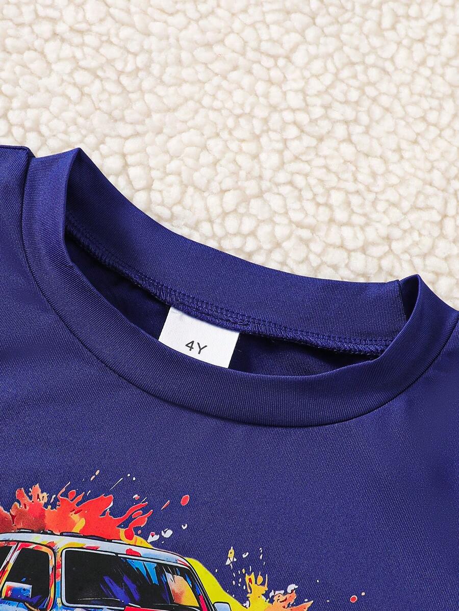 3pcs/Set Toddler Boys Monster & Motorcycle Print Long Sleeve Top And