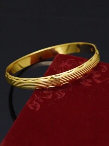 1 件 24k 镀金铜雕花手镯，夹锁，不褪色，中东迪拜婚礼新娘配饰，多功能，情人节礼物 - 金黃色 - 查看 10