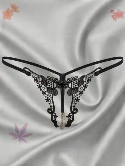 Sexy Lingerie Bead Sexy Open Crotch Thong Pearl Massage Embroidered Underwear For Women Hollow Transparent Seductive T-Shirt For Women