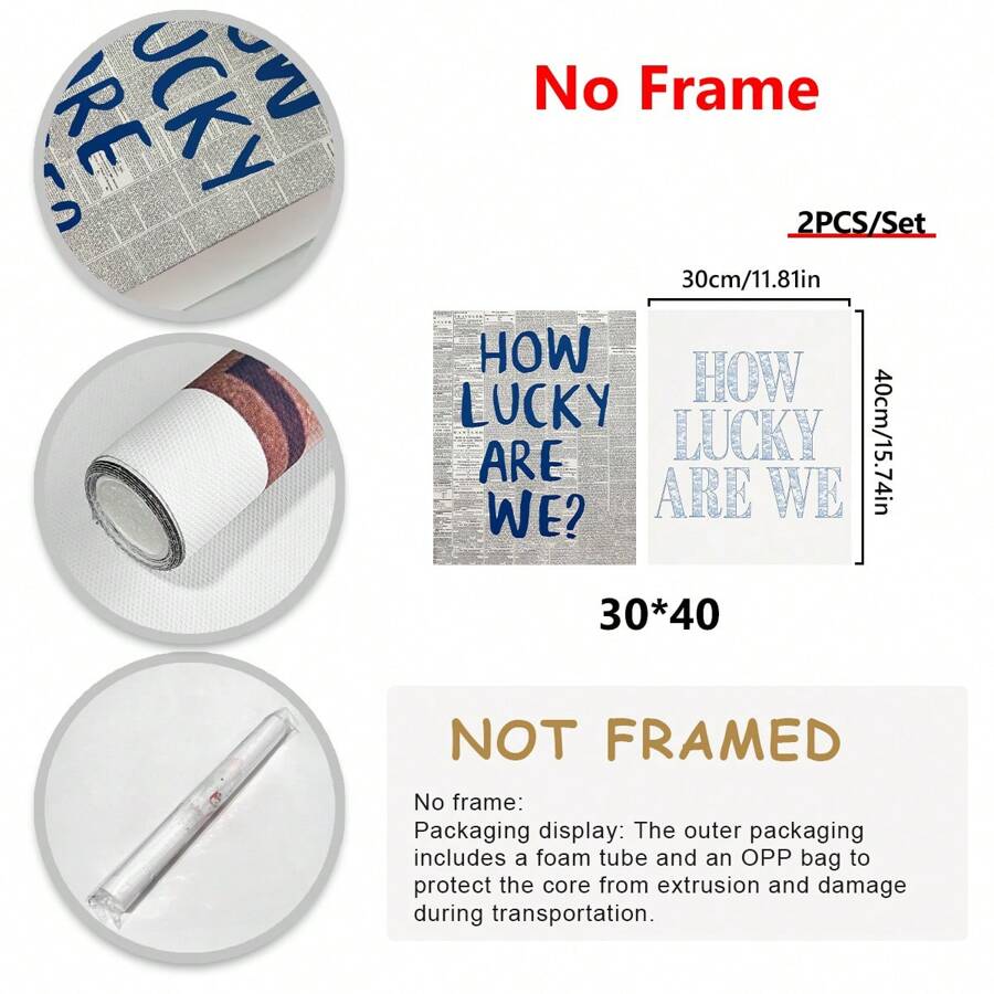 1pc, Canvas Hanging, How Lucky We Are Art Wall Art Print, Navy Blue