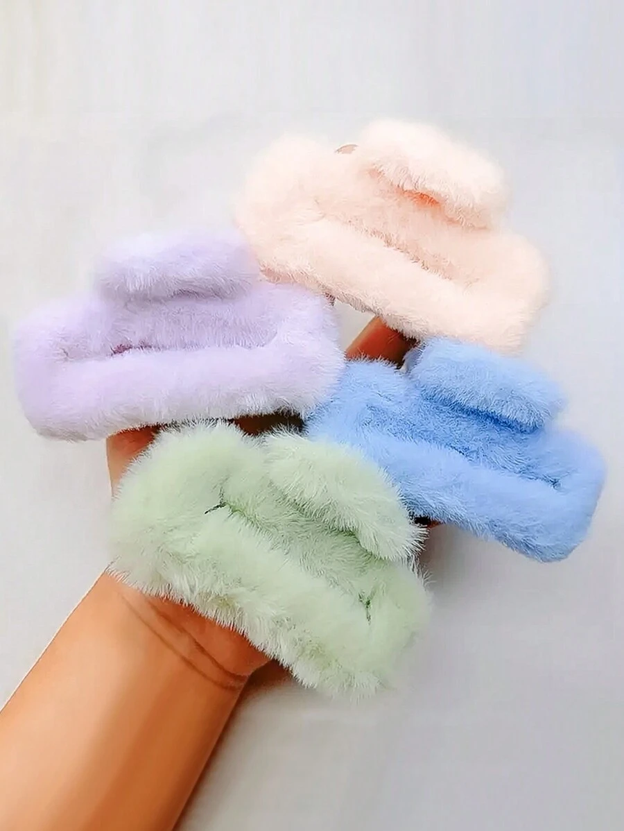 Bộ 4 kẹp tóc vuông mềm mại mới, kẹp tóc bằng vải nhung đáng yêu, phụ kiện tóc thanh lịch cho phụ nữ - 4 màu - Xem 1