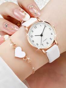 Set de 8 relojes de cuarzo casuales de moda con esfera numérica y pulsera con forma de corazón para mujeres, regalo de San Valentín