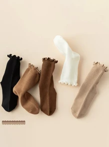 5 Pairs Of Children's Socks, Solid Color Lace Shape Princess Socks, Can Be Matched All Year Round, Simple And Comfortable, Daily Travel Sports Can Be Worn.