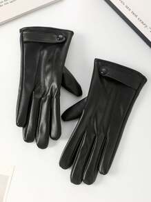 1 Pair Women Warm Plush Lining PU Leather Gloves, Outdoor Windproof Thermal Touchscreen Riding Driving Gloves For Winter - Multicolor - View 11