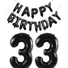 Conjunto de 15 globos negros de "Feliz cumpleaños" de 16 pulgadas, globos de letra de aluminio "Feliz cumpleaños", globos de aluminio números 16, 18, 20, 21, 25, 30, 32, 35, 40, 50, 60 adecuados para decorar fiestas de cumpleaños y crear un ambiente festivo, Navidad - Negro - Ver 32