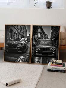 1 tấm tranh vải canvas in hình xe hơi cổ điển - Phong cảnh đường phố cổ điển đen trắng, trang trí tường không khung cho phòng khách, phòng ngủ, văn phòng - Áp phích xe cổ điển hiện đại, ý tưởng quà tặng hoàn hảo - Đen và trắng - Xem 1