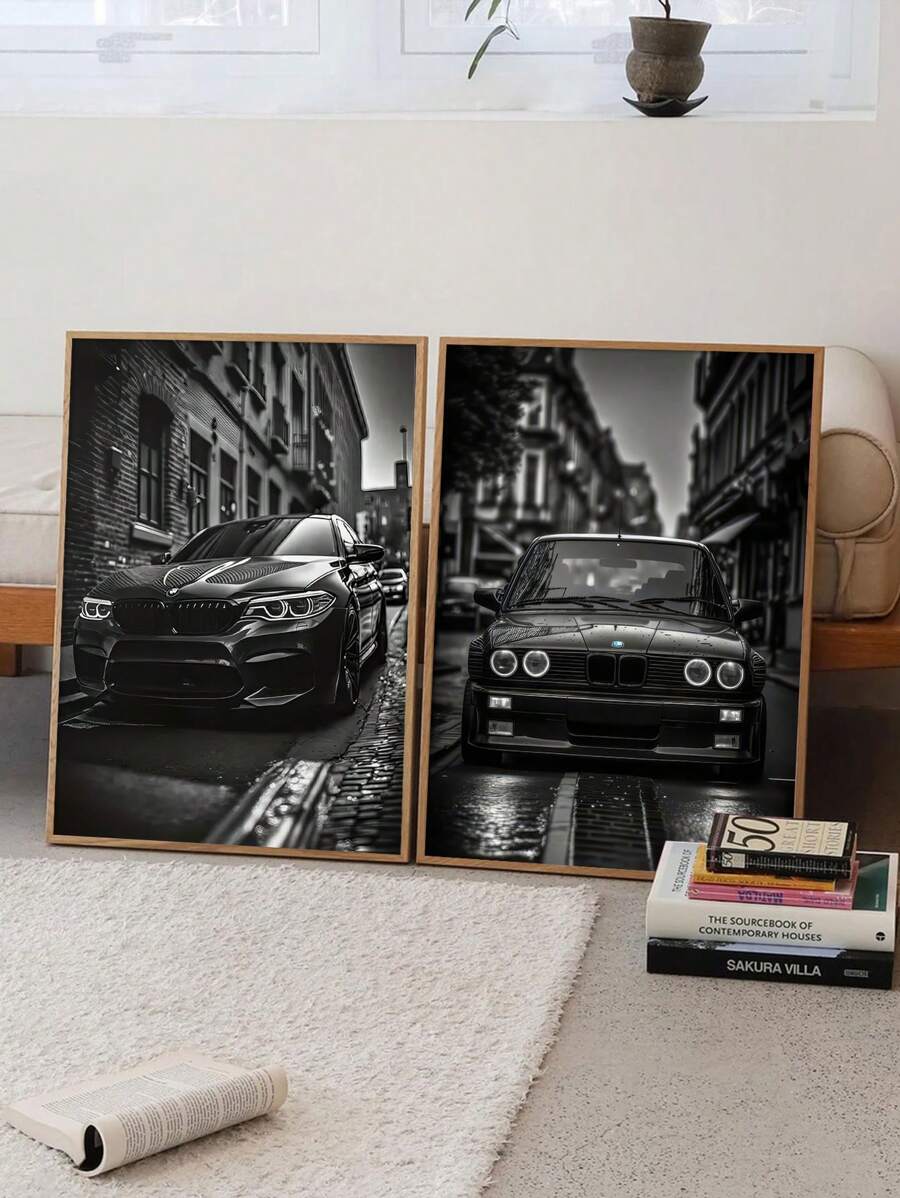 1 tấm tranh vải canvas in hình xe hơi cổ điển - Phong cảnh đường phố cổ điển đen trắng, trang trí tường không khung cho phòng khách, phòng ngủ, văn phòng - Áp phích xe cổ điển hiện đại, ý tưởng quà tặng hoàn hảo - Đen và trắng - Xem 1