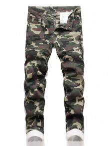 Teens Fashionable Camouflage Front Button Pocket Simple Casual Jeans
