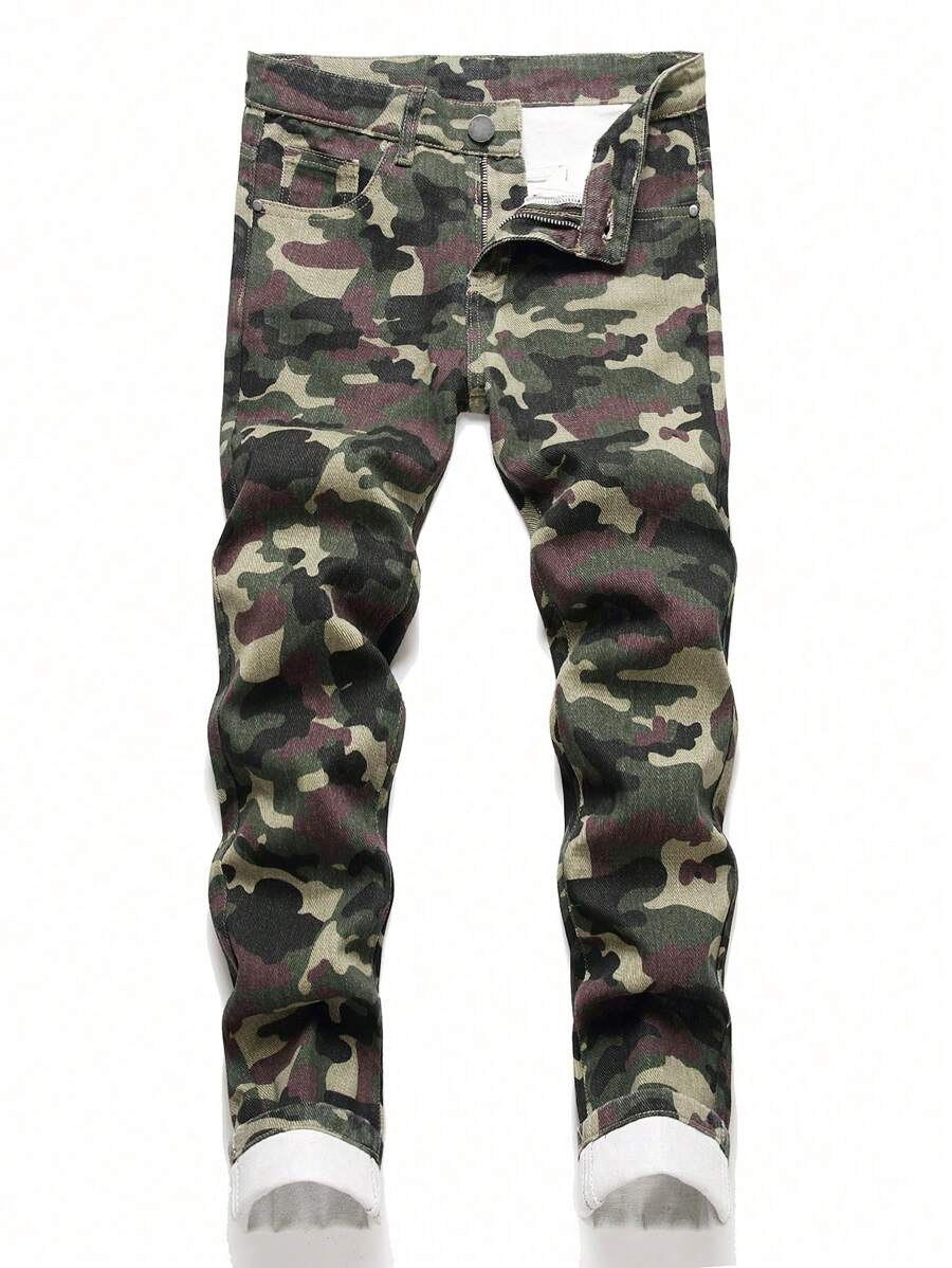 Teens Fashionable Camouflage Front Button Pocket Simple Casual Jeans