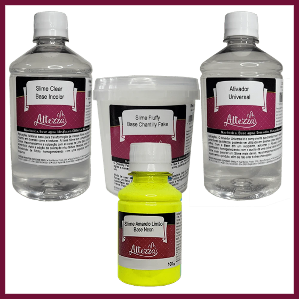 Kit Transparent Glue 500g + Activator For Universal Slime 500ml + Fluffy Chantilly 400g Altezza Altezza - Super Premium Complete Slime - Creative DIY Slimes Factory - Complete Slime Kit - Making Slimes - Offer - Special Promotion - 套件+黃霓虹100g - 查看 1