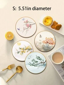 Heat Insulation Pad Waterproof Oil-Proof Round Placemat Coaster Bowl Plate Mat Anti-Scald Round Absorbent Dining Table Mat High-End Zen Chinese Style Tabletop Tea Coffee Mat Kitchen Draining Mat