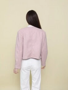 Áo khoác Bomber mềm mại có túi trang trí đơn giản sang trọng - Hồng - Xem 3