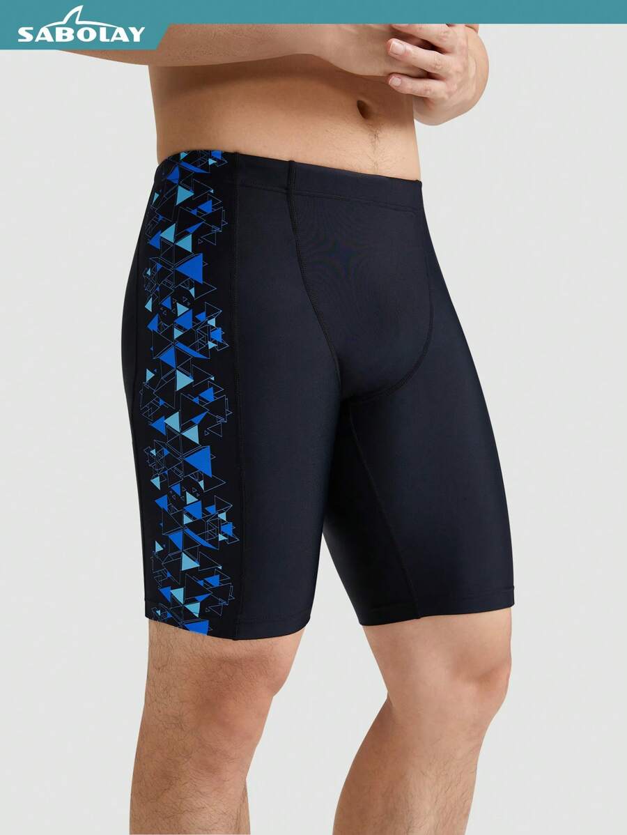 SABOLAY [Spring/Summer] Boyfriend Style Printed Vacation Swim Trunks, Drawstring Elastic Waist Swim Shorts, Professional Racing Training Swim Trunks, Rash Guard - Quick Dry - Chlorine Resistant