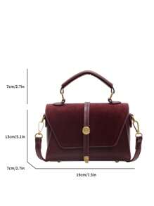 2026 New Suede Matte Finish With PU Small Square Bag, Burgundy Vintage Shaped Mini Shoulder Bag, Elegant Versatile Commuter Crossbody Phone Bag, Suitable For Daily Use, Dating, Gift, Gold Buckle Design Handbag - Burgundy - View 11