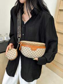 2 件套时尚女士压花腰包和胸包套装，中国风，大容量 - 灰色 - 查看 4