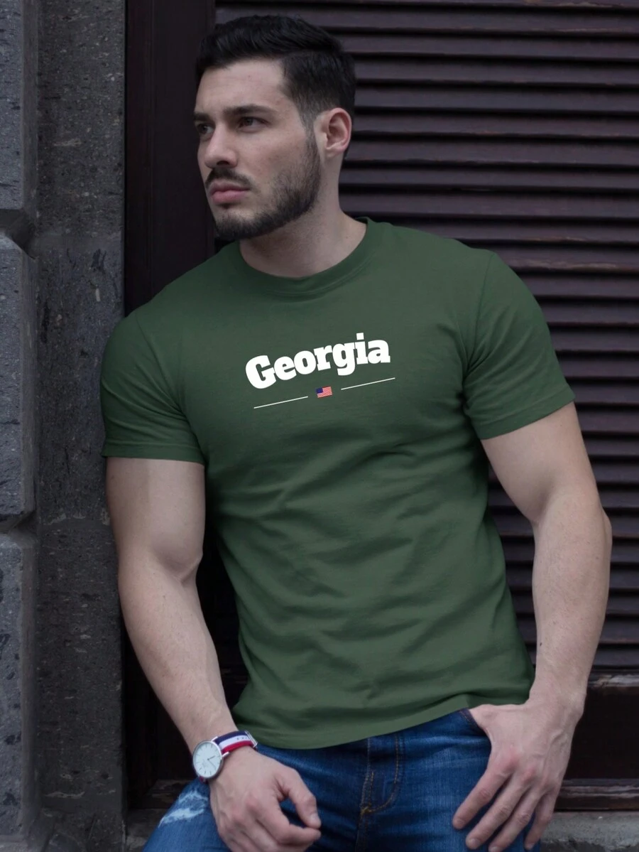 Georgia Printed T-Shirt Men's Unisex Promotion Fashion Shirt - 綠色 - 查看 1