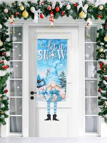 1 件全新圣诞挂旗，小矮人抱着雪人，配以蓝色围巾，完美装饰家庭圣诞 2025 新年派对壁炉家居房间墙壁背景装饰，2025 新年礼物门帘装饰背景横幅庭院花园装饰花园旗帜，圣诞饰品，圣诞装饰，圣诞装饰 - 藍色無臉娃娃藍圍巾雪人 - 查看 3