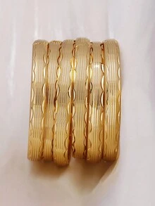 1 件 24k 镀金铜雕花手镯，夹锁，不褪色，中东迪拜婚礼新娘配饰，多功能，情人节礼物 - 金黃色 - 查看 3