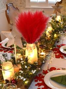 20根人造芦苇草，波西米亚风装饰，高挑蓬松，适合用作花瓶填充物、农舍家居厨房波西米亚风装饰、房间装饰、婚礼派对装饰（红色）、情人节、毕业典礼、秋季装饰、秋季、人造植物 - 紅色 - 查看 2