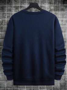 Áo nỉ dài tay cổ tròn in hình cờ Mỹ và chữ cho nam - Màu xanh hải quân - Xem 2