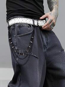 1pc Fashion Spiked Punk Metal Three-Layer Chain Belt, Unisex Punk Hip Hop Street Wear Decor, Fits Jeans, Suitable For All Seasons