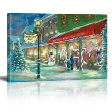 1 Piece Framed Renditions Gallery Candy Cane Lane Wall Art, Charming Christmas Village, Idyllic Winter, Holiday Decoration Canvas Print Poster, Suitable For Vintage Living Room Bedroom Classroom Kitchen Dining Room Dormitory Shop Apartment Villa Wall Decoration Ready To Hang - 彩色 - 查看 1