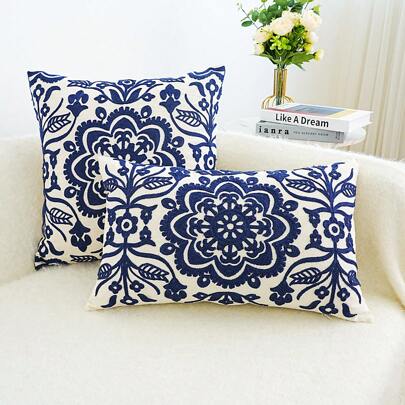 1 件鲜艳的曼陀罗刺绣花枕套 - 柔软帆布，床、沙发、长沙发、卧室装饰点缀 - 不含枕芯