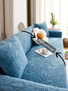 1pc 3D Sofa Cover, Multi-Functional Full Cover Sofa Cover, Solid Color Leaf Design Protective Sofa Cover, Elastic Full Wrap One-Piece Sofa Cover, With 1 Pillow Case Gift