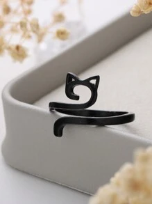 1 chiếc nhẫn hở hình mèo hoạt hình, phụ kiện ngón tay thiết kế động vật độc đáo thời trang dành cho cả nam và nữ, thích hợp để đeo hàng ngày, quà tặng sinh nhật, quà tặng kỷ niệm - Nhẫn mèo dễ thương - Xem 4