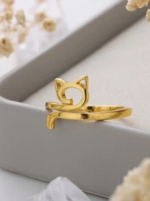1 chiếc nhẫn hở hình mèo hoạt hình, phụ kiện ngón tay thiết kế động vật độc đáo thời trang dành cho cả nam và nữ, thích hợp để đeo hàng ngày, quà tặng sinh nhật, quà tặng kỷ niệm - Nhẫn mèo dễ thương - Xem 2