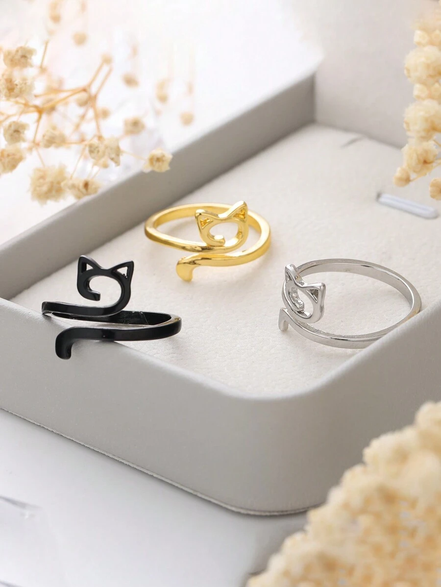 1 chiếc nhẫn hở hình mèo hoạt hình, phụ kiện ngón tay thiết kế động vật độc đáo thời trang dành cho cả nam và nữ, thích hợp để đeo hàng ngày, quà tặng sinh nhật, quà tặng kỷ niệm - Nhẫn mèo dễ thương - Xem 1