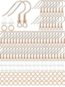 300pcs Gold & Silver Earring Making Tool Kit, Includes 100pcs Earring Hooks, 100pcs Earring Backs And 100pcs Jump Rings, For DIY Earrings Jewelry Craft Supplies