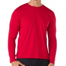Men's Basic Long Sleeve UV Shirt Over Sports Summer Fashion 3061A - Đỏ - Xem 2