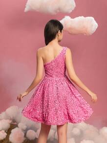 Teen Girls' Elegant One-Shoulder Sequin A-Line Graduation Dress - Sparkling Party Dress For Birthday, Pageants, Graduation Galas, And Award Ceremonies