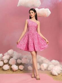 Teen Girls' Elegant One-Shoulder Sequin A-Line Graduation Dress - Sparkling Party Dress For Birthday, Pageants, Graduation Galas, And Award Ceremonies