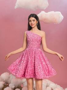 Teen Girls' Elegant One-Shoulder Sequin A-Line Graduation Dress - Sparkling Party Dress For Birthday, Pageants, Graduation Galas, And Award Ceremonies