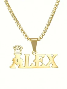 1件金银定制个性化不锈钢项链，定制皇冠和名字吊坠项链，字母标签吊坠项链，适合男士，生日/父亲节礼物，金色、玫瑰金时尚，秋季时尚，复古，男女皆宜，简约，休闲，潮人，哥特，朋克定制，个性化休闲，可爱，定制，送给他的理想礼物，送给她的理想礼物，男朋友，女朋友，爸爸，妈妈，家人，朋友，周年纪念日，生日，毕业典礼，舞会，派对，定制时尚文字项链，别致秋季，新年魅力 - 彩色 - 查看 14