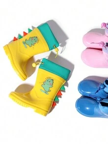 GentleChild Giày đi mưa chống thấm nước cho trẻ em, giày đi mưa cao su bền chống trượt họa tiết khủng long hoạt hình 3D, đúc liền khối mềm mại và thoải mái, chống nước, dễ vệ sinh, phù hợp cho bé trai, bé gái, trẻ sơ sinh, trẻ mới biết đi, làm vườn, ngoài trời, mọi mùa - Màu vàng - Xem 3