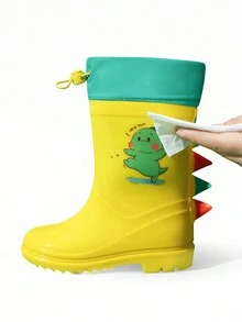 GentleChild Giày đi mưa chống thấm nước cho trẻ em, giày đi mưa cao su bền chống trượt họa tiết khủng long hoạt hình 3D, đúc liền khối mềm mại và thoải mái, chống nước, dễ vệ sinh, phù hợp cho bé trai, bé gái, trẻ sơ sinh, trẻ mới biết đi, làm vườn, ngoài trời, mọi mùa - Màu vàng - Xem 9