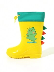 GentleChild Giày đi mưa chống thấm nước cho trẻ em, giày đi mưa cao su bền chống trượt họa tiết khủng long hoạt hình 3D, đúc liền khối mềm mại và thoải mái, chống nước, dễ vệ sinh, phù hợp cho bé trai, bé gái, trẻ sơ sinh, trẻ mới biết đi, làm vườn, ngoài trời, mọi mùa - Màu vàng - Xem 11
