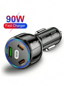 90W1USB和2PD端口車快速充電器 - 黑色 - 查看 3