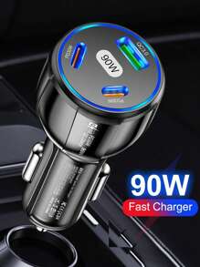 90W1USB和2PD端口車快速充電器 - 黑色 - 查看 1