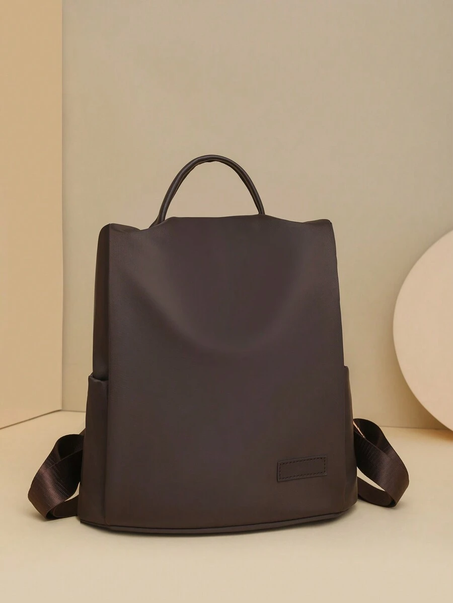 Women's Contrast Color Backpack, Outdoor Travel Bag, Casual 2-Way Shoulder Bag, Lightweight Zipper Decor Nylon Backpack - Brown - View 1