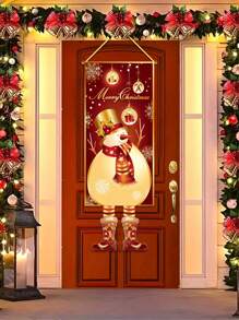 1 件涤纶圣诞雪人图案门横幅悬挂旗帜门帘背景横幅，圣诞派对家居装饰用品，圣诞快乐门装饰，2024 年圣诞派对室内室外悬挂饰品，墙壁背景装饰，圣诞礼物 2025 年新年快乐 - 聖誕雪人 - 查看 2