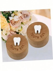 1pc Wooden Tooth Storage Box, Children's Toy, Round Wooden Box For Collecting And Preserving Children's Teeth, Gift For Boys And Girls, Tooth Box - Multicolor - View 3