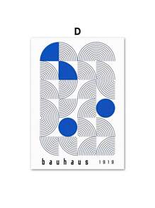 1PC Mid Century Modern Blue Bauhaus Canvas Paintings Abstract Geometry Wall Art Posters And Prints For Living Room Home Decor No Frame